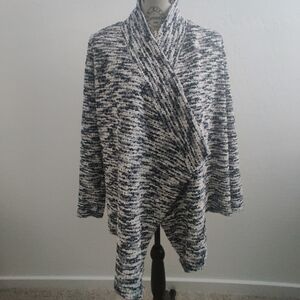 🆕 Vince Camuto Black & Gray Static Cozy Oversized Knit Fall Cardigan sweater_XS